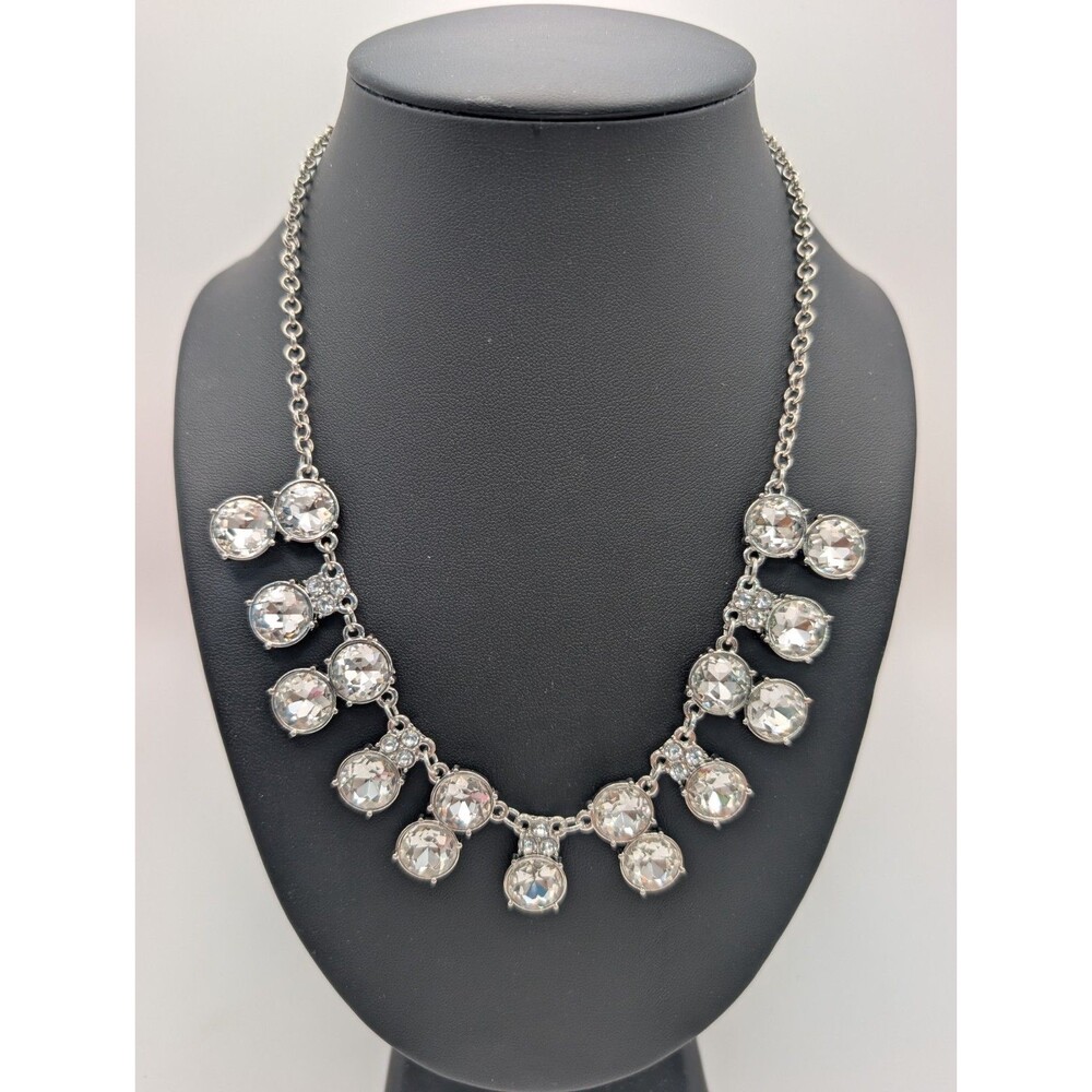Paparazzi Statement Necklace Earring Set Clear Rhinestone Silver Tone Big Gems